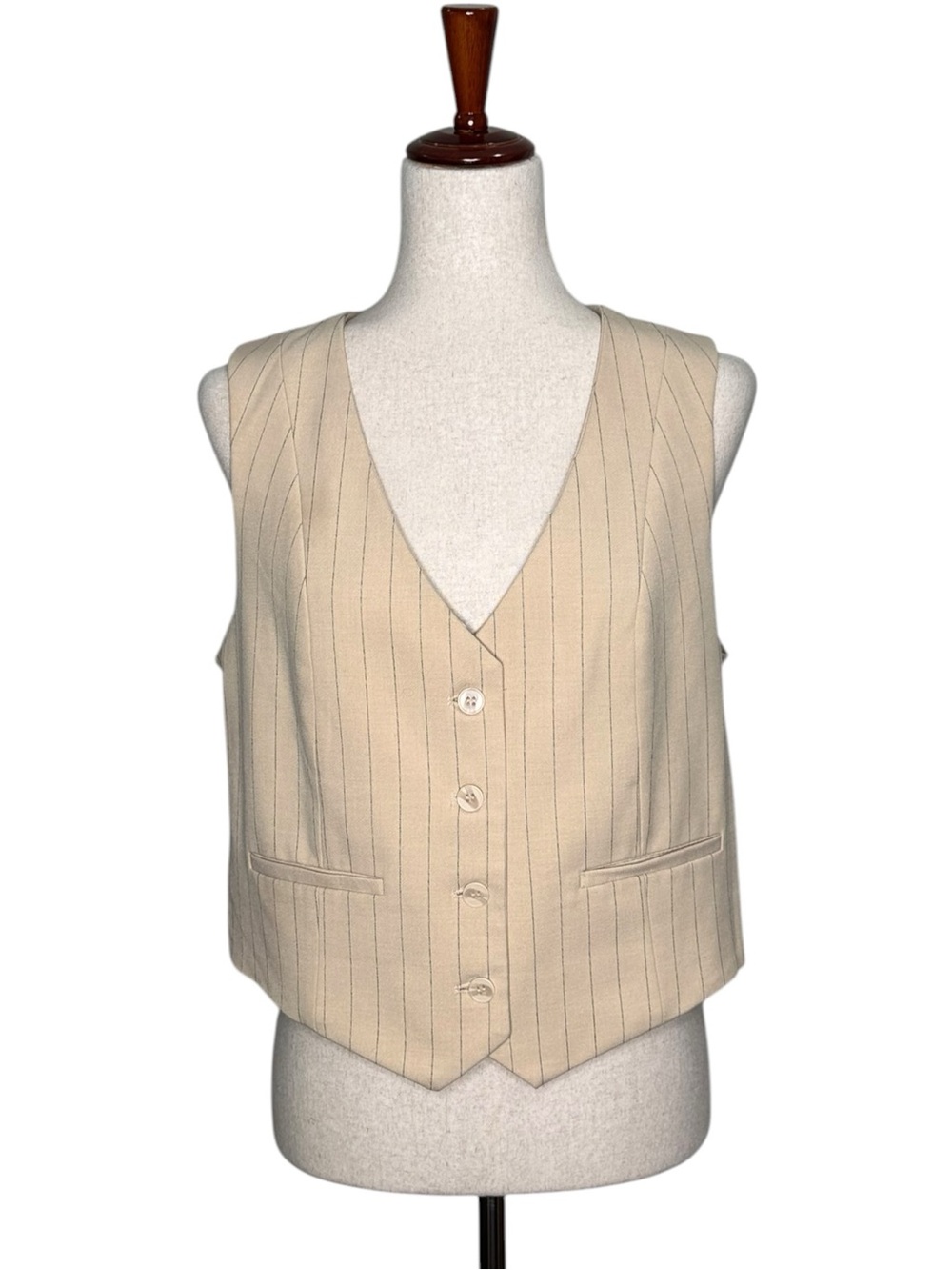 Maison D’ Amelie Paris Beige Pinstripe Vest. Minimalist. Professional. Workwear
